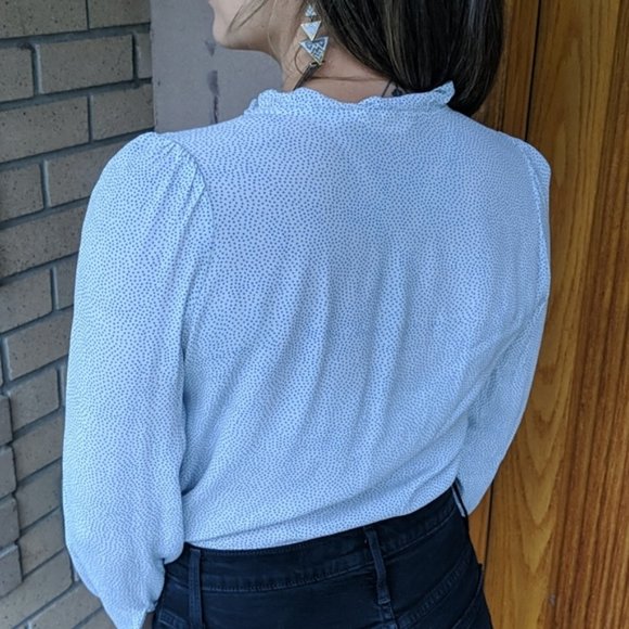 Blue white polka dot ruffled blouse - Picture 2 of 5